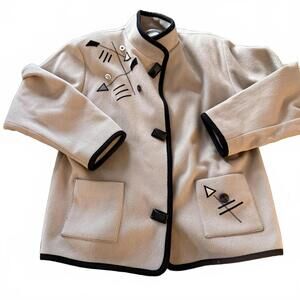 Marylou Ozbolt-Storer Fibrearts Wool Beige Embellished Coat SZ L Wearable Art